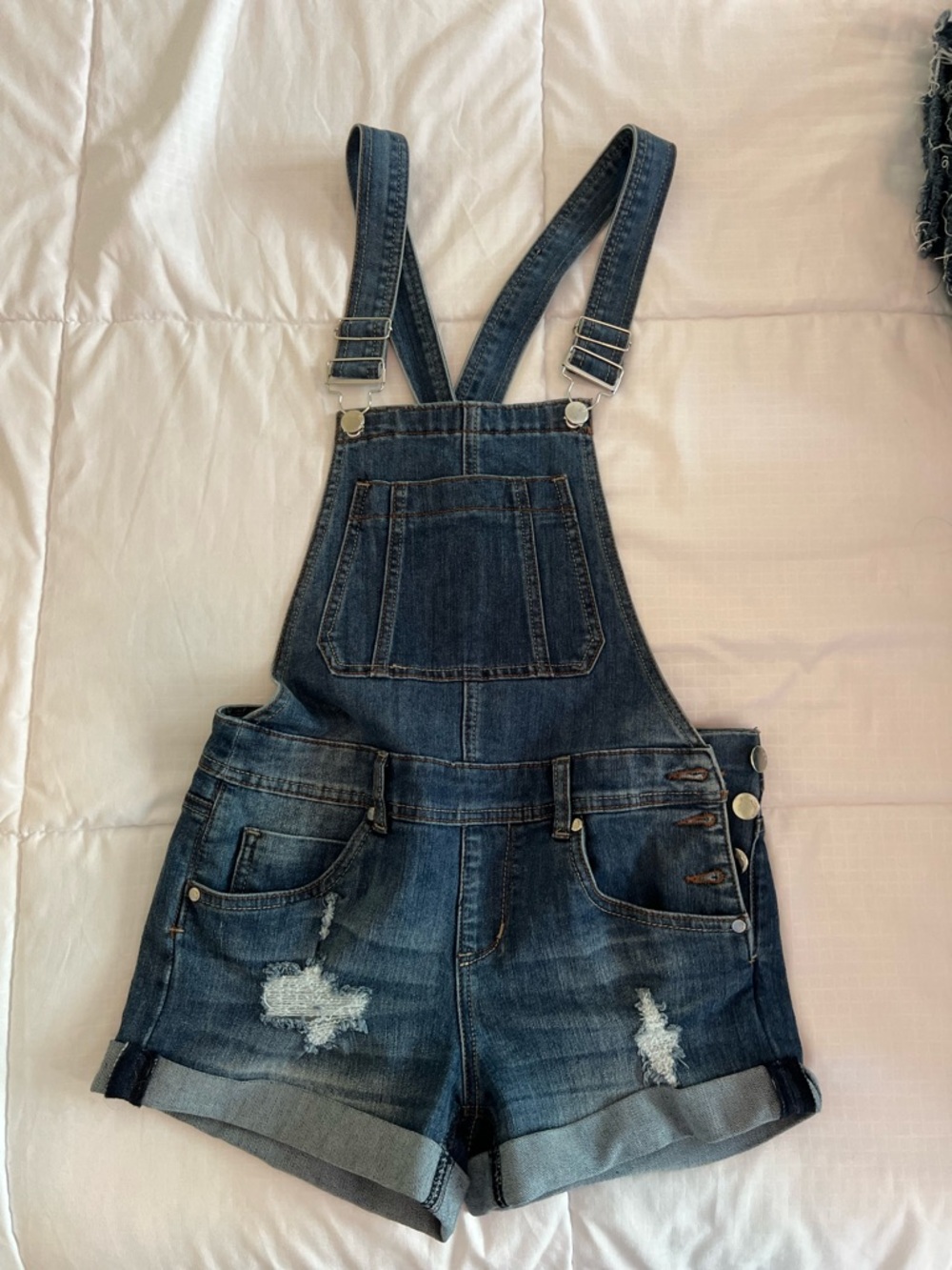 Dollhouse Dark Blue Denim Short Overalls